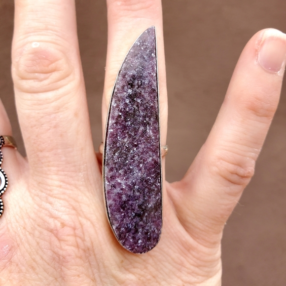 New Huge Lepidolite 925 Silver Statement Ring. - Picture 5 of 9